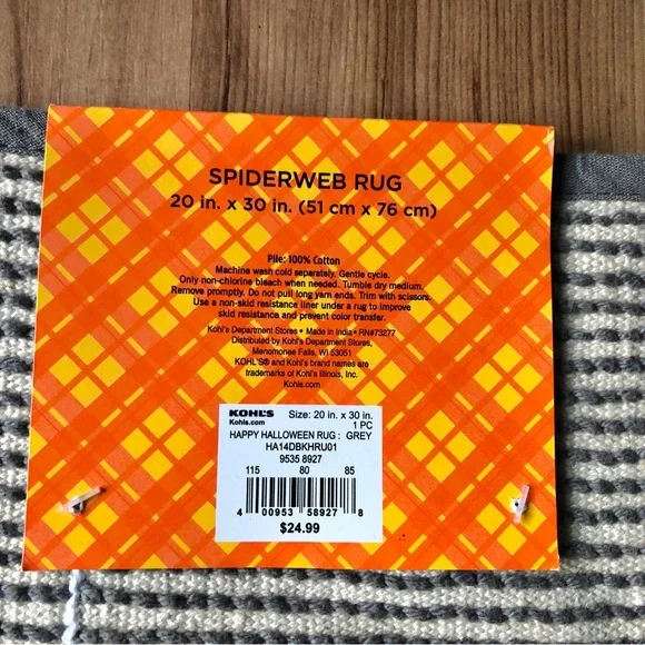 NEW Happy Halloween Spiderweb Rug 20" x 30" Gray Orange - Picture 4 of 14